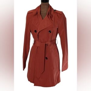 Vince Camuto Small Burnt Orange Belted Trench Coat Old Money